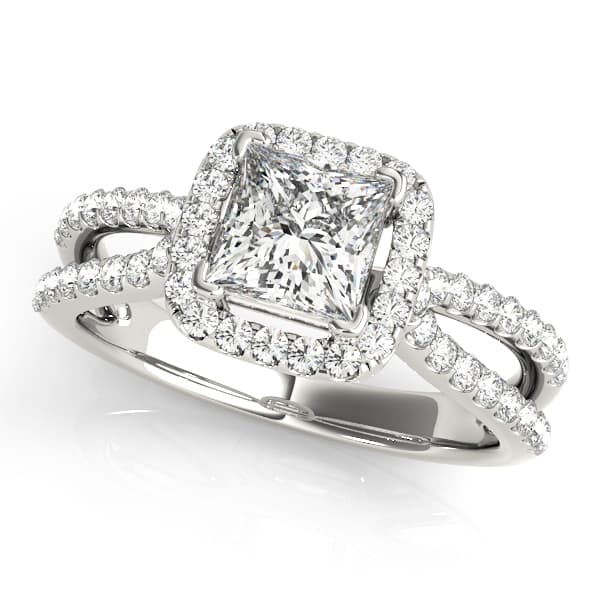 Split Shank Princess Cut Halo Engagement Ring