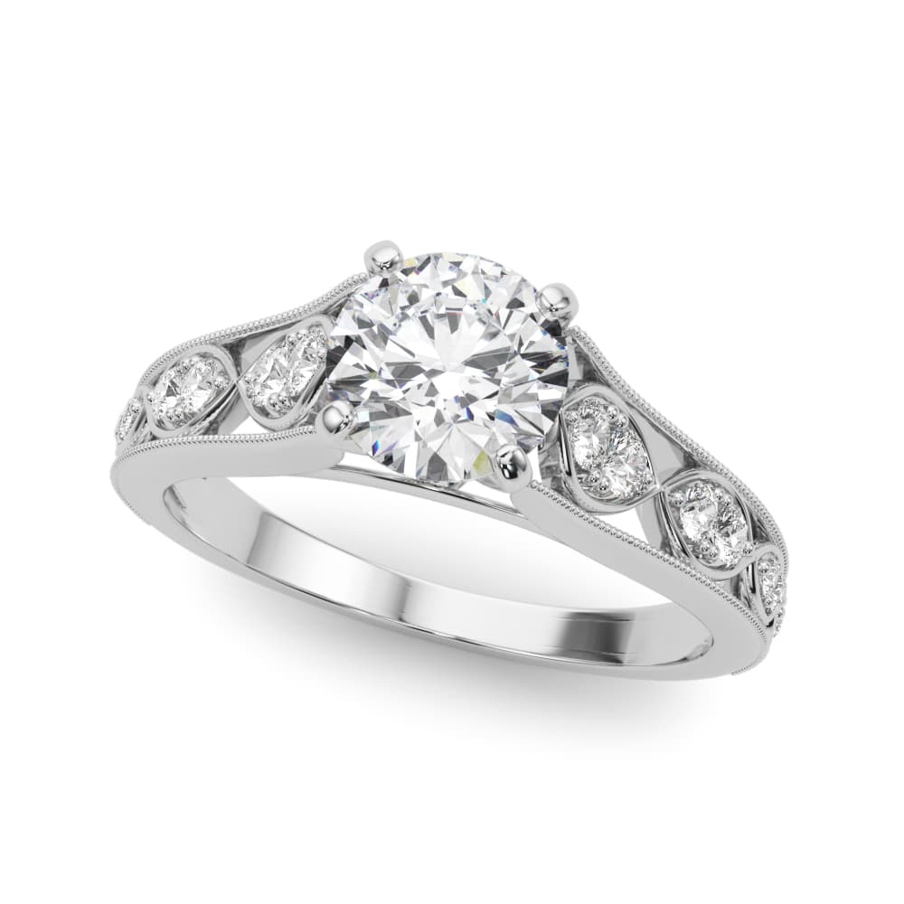 Single Row Prong Milgrain Engagement Ring