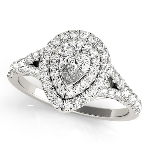 Pear Double Halo Split Shank Engagement Ring
