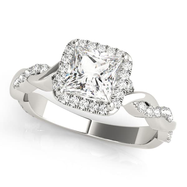 Braided Shank Prong Set Halo Engagement Ring