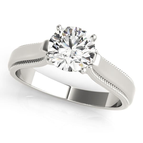 Solitaire Round Milgrain Cathedral Engagement Ring
