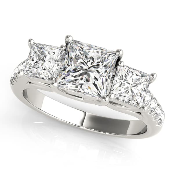 3-Stone Single Row Trellis Princess Engagement Ring