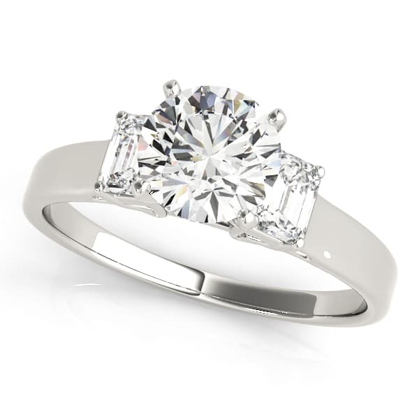 3-Stone Round & Emerald Engagement Ring