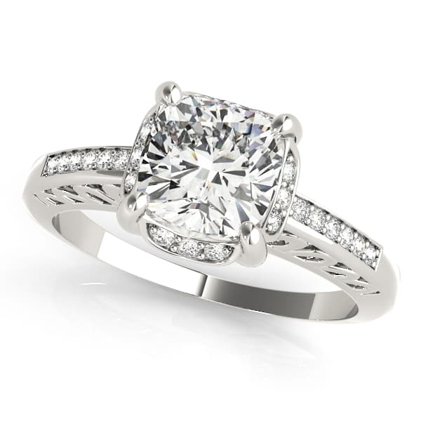 Single Row Cushion Cut Halo Engagement Ring