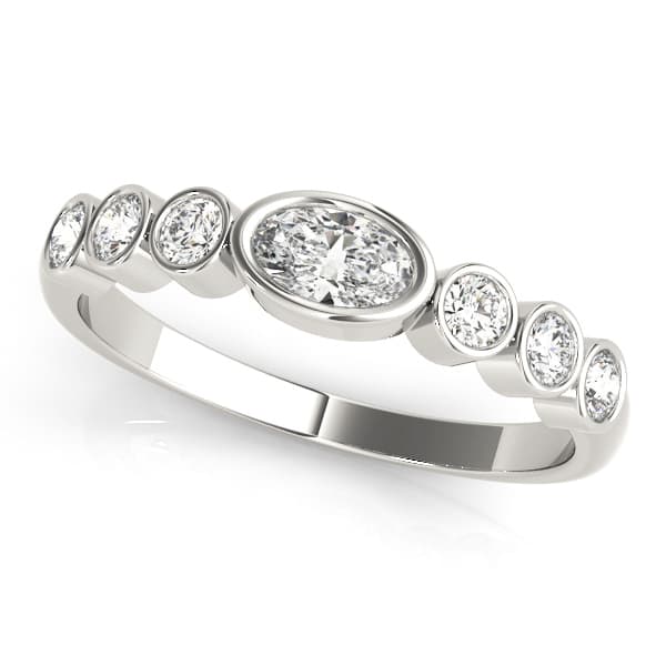 Bezel Set Stackable Oval Center Wedding Band