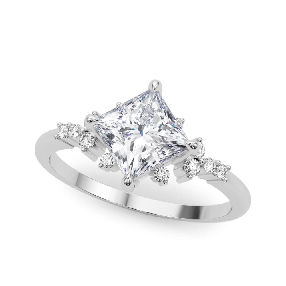 Scattered Diamond Princess Cut Engagement Ring