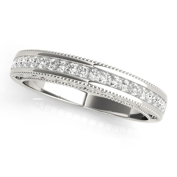 Fancy Shape Princess Cut Milgrain Wedding Band
