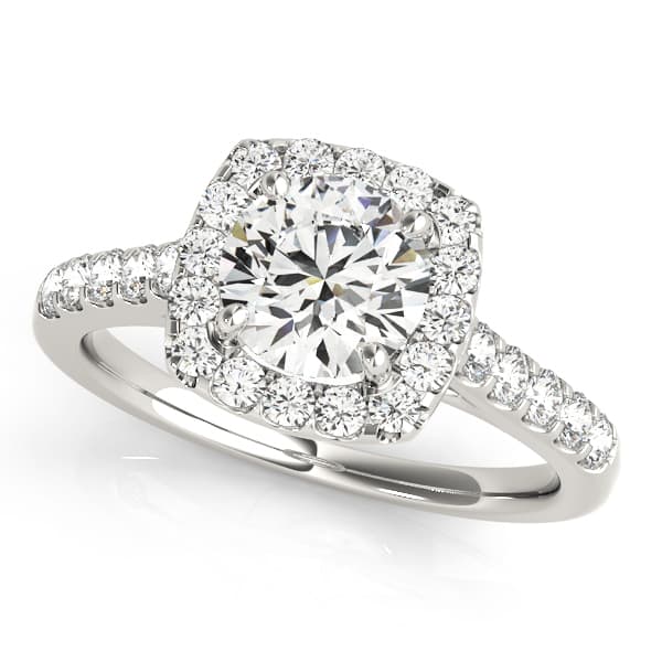 Round Diamond Engagement Ring, Cushion Halo