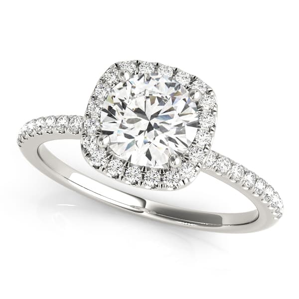 Single Row Prong Set Halo Engagement Ring