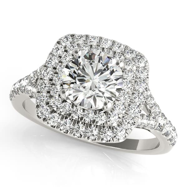 Double Halo Round Split-Shank Engagement Ring