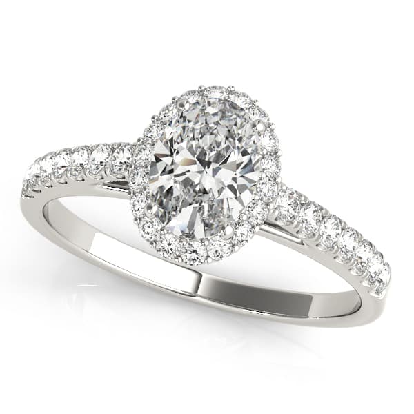 Oval Halo Single Row Engagement Ring