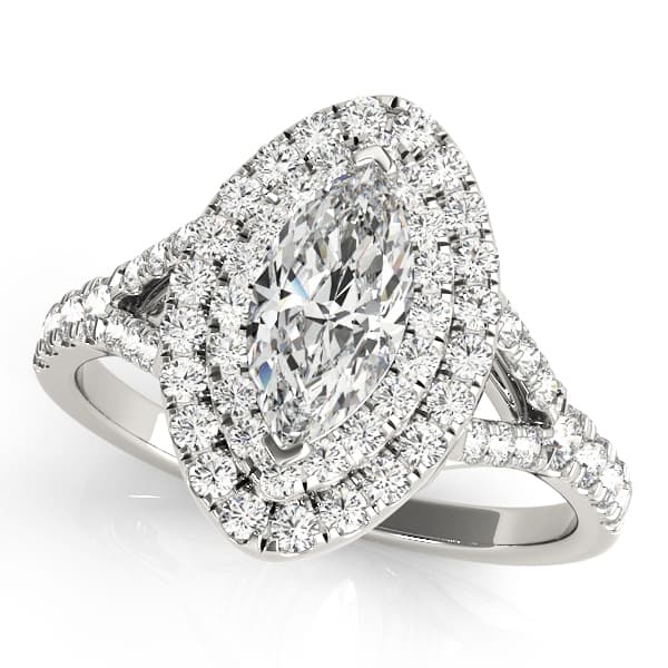 Double Halo Marquise Split Shank Engagement Ring