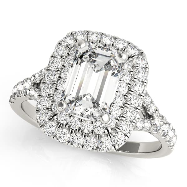 Double Halo Emerald Cut Engagement Ring