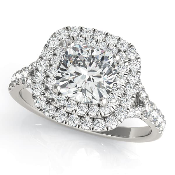 Cushion Cut Split Shank Double Halo Engagement Ring