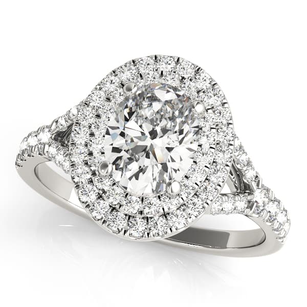 Oval Double Halo Split Shank Engagement Ring