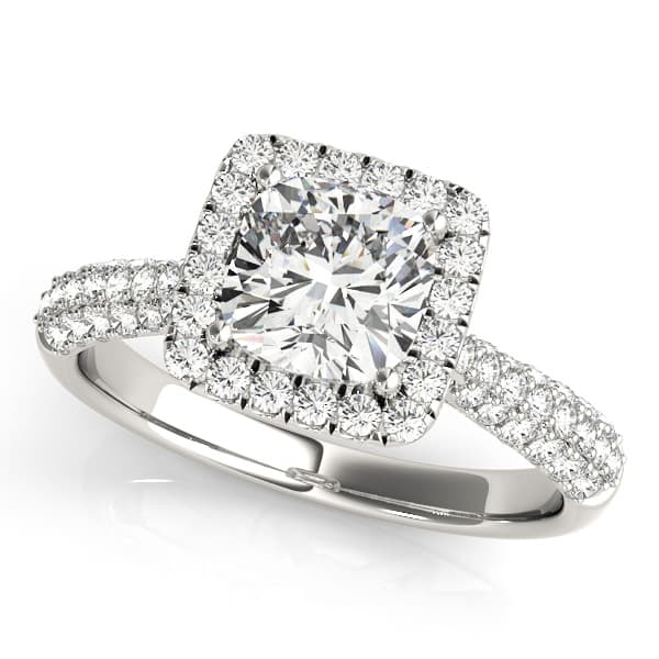 Multirow Pavé Cushion Halo Engagement Ring