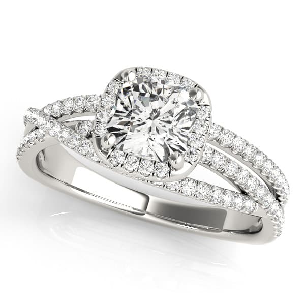Multirow Twisted Shank Cushion Halo Engagement Ring