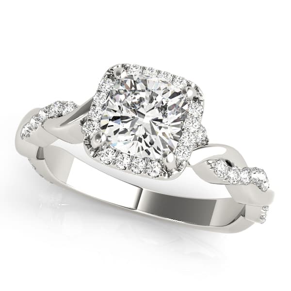 Twisted Shank Halo Cushion Shape Engagement Rings
