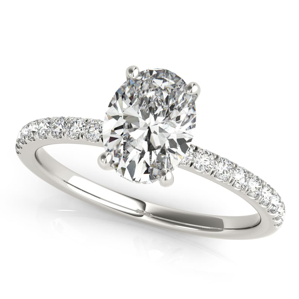 Oval Hidden Halo Engagement Ring, Diamond Band