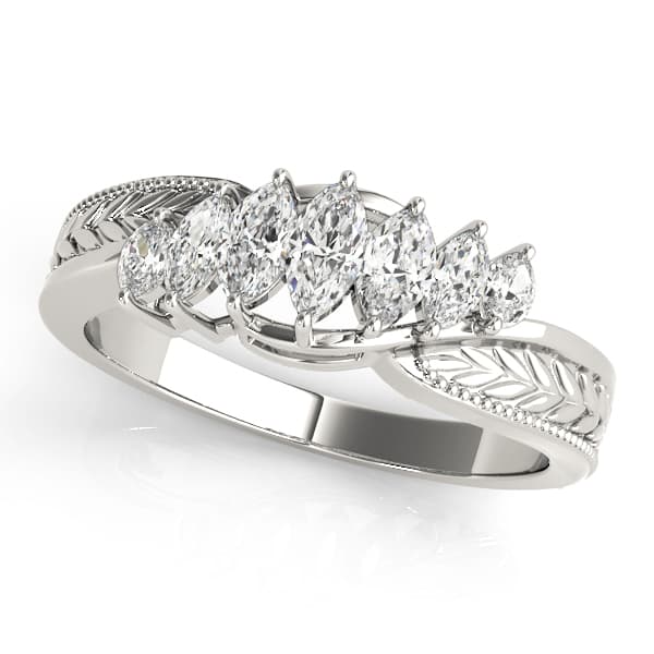 Nature Inspired Filigree Milgrain Marquise Shape Wedding Bands