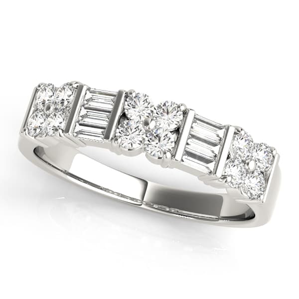 Alternating Baguette & Round Bar Set Wedding Rings