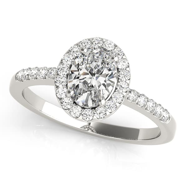 Single Row Oval Shape Halo Engagement Ring