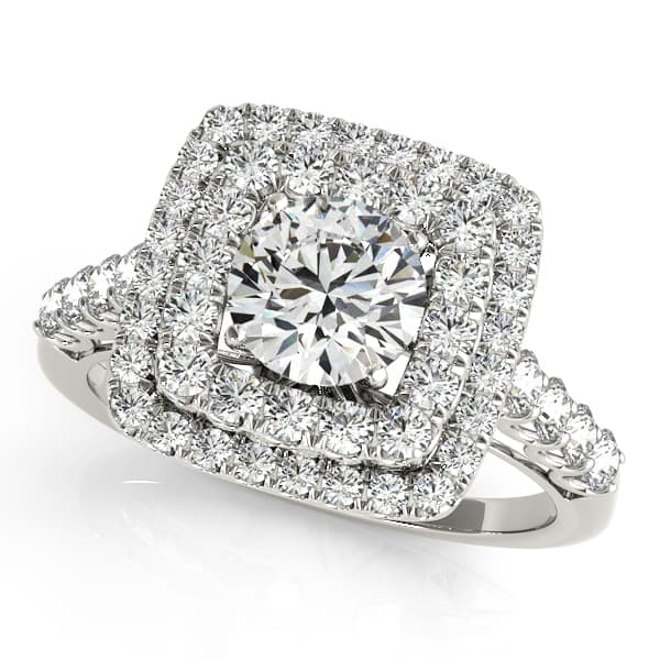 Single Row Double Halo U-Prong Engagement Rings