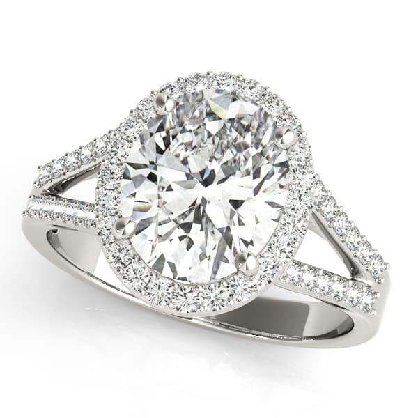 Oval Halo Split Shank Engagement Ring