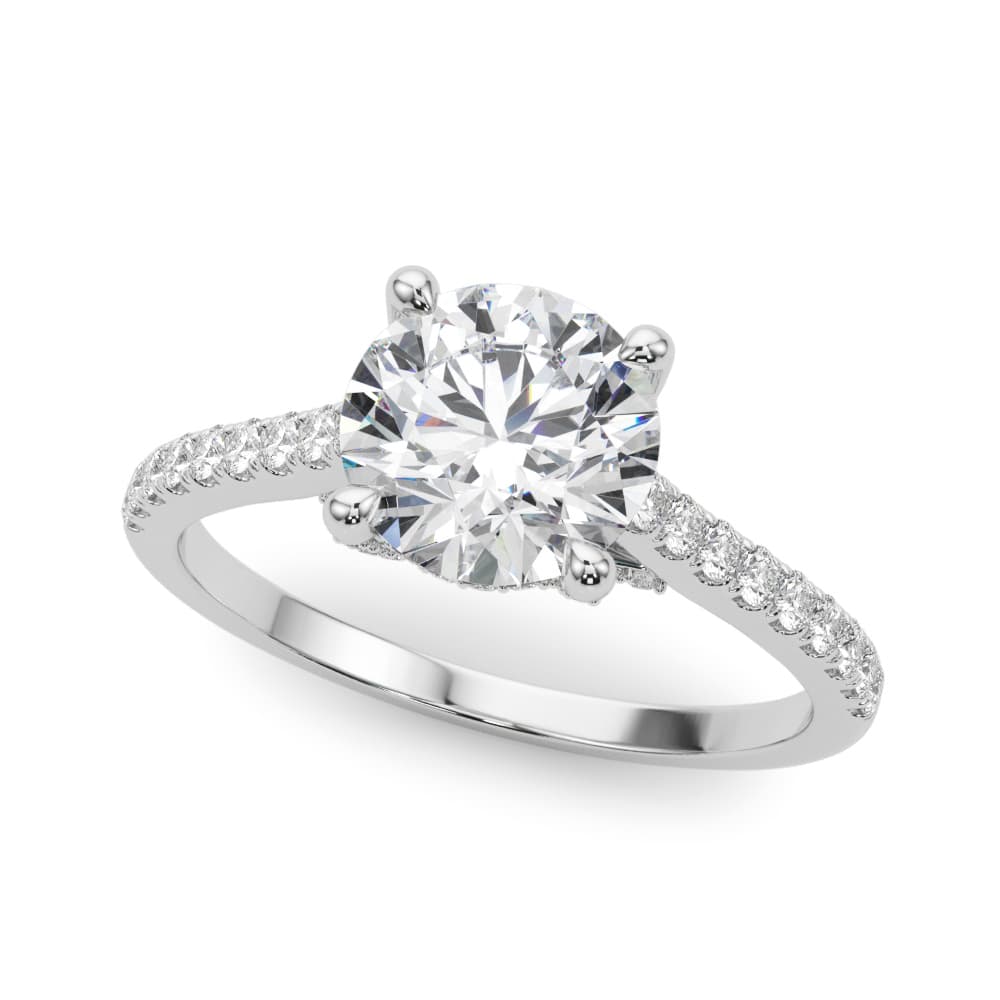 Single Row Prong Hidden Halo Engagement Ring