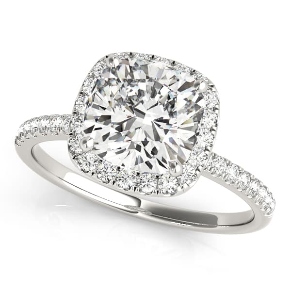 Single Row Cushion Halo Engagement Ring