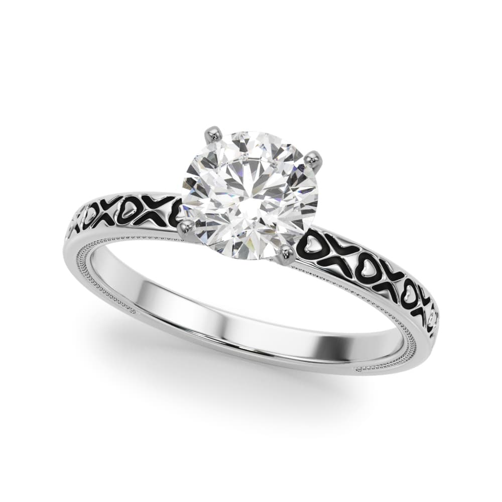 Vintage Style Heart Carved Engagement Ring