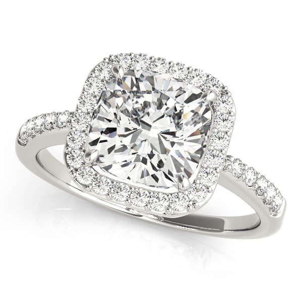 Single Row Halo Cushion Shape Engagement Rings